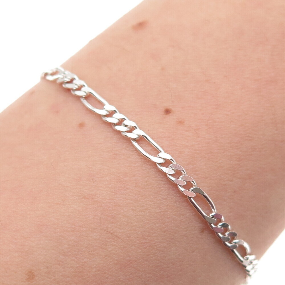 925 Sterling Silver Italy Figaro Link Bracelet 7"